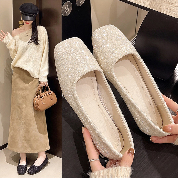 Elegant Textured Square Toe Flat Shoes