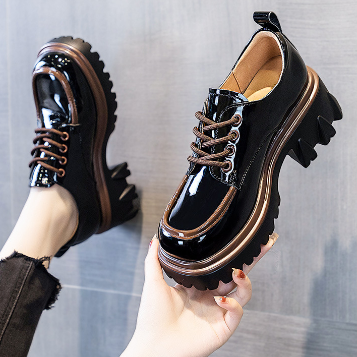 Patent Platform Lace-Up Loafers