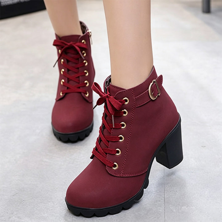 Lace-Up Chunky Heel Ankle Boots