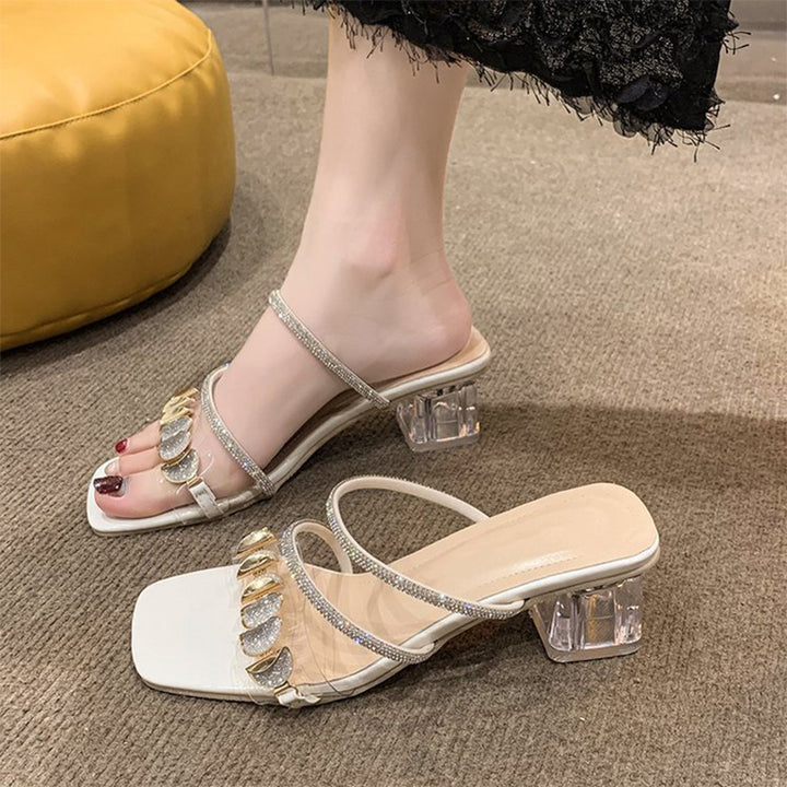 Crystal Strap Transparent Block Heel Sandals