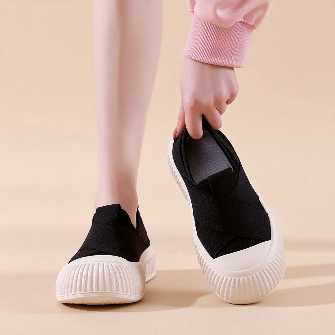 Black Cross-Strap Platform Slip-On Sneakers