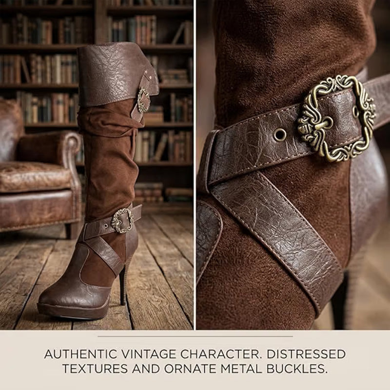 Vintage Buckle High Heel Boots