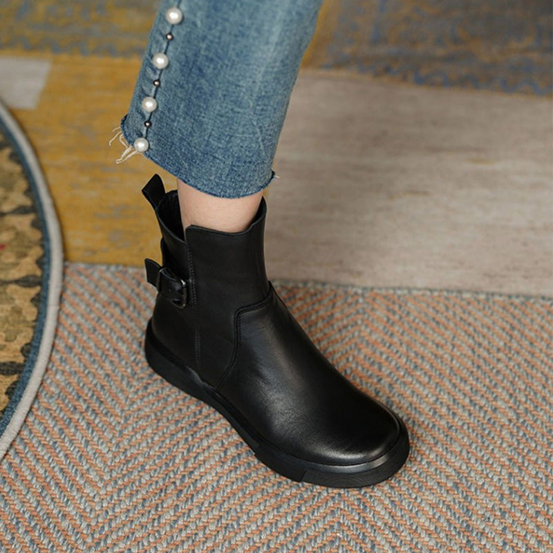 Vintage Buckle Platform Ankle Boots