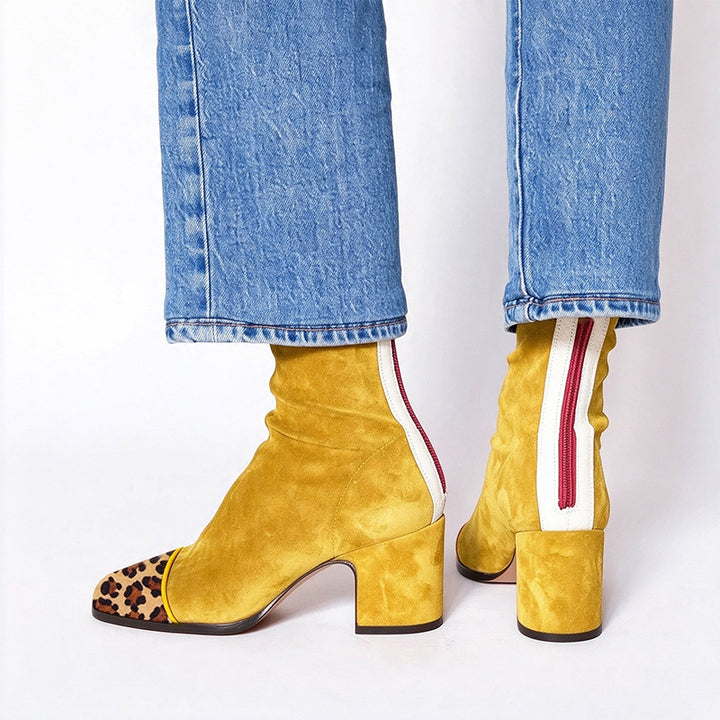 Leopard Print Block Heel Ankle Boots