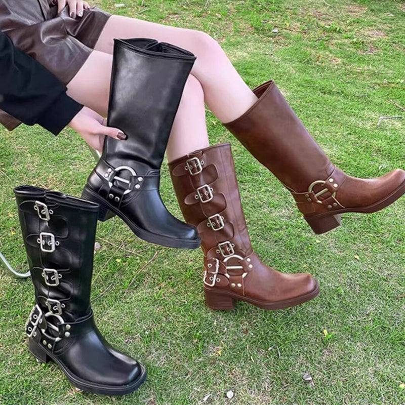 Vintage Multi-Buckle Knee-High Boots