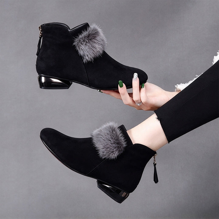 Faux Fur Trim Suede Ankle Boots