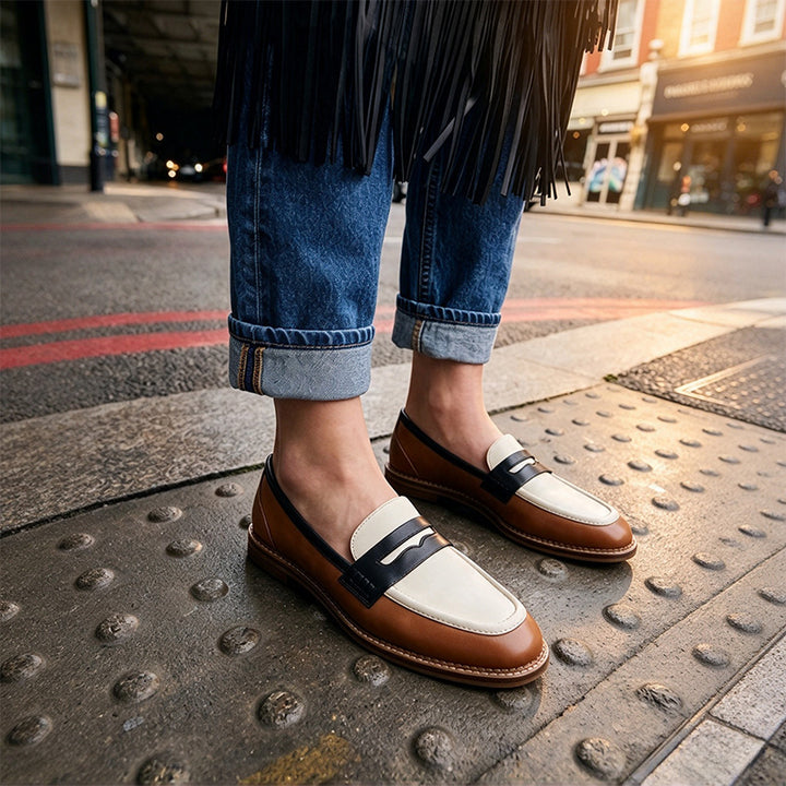 Colorblock Square Toe Flat Loafers