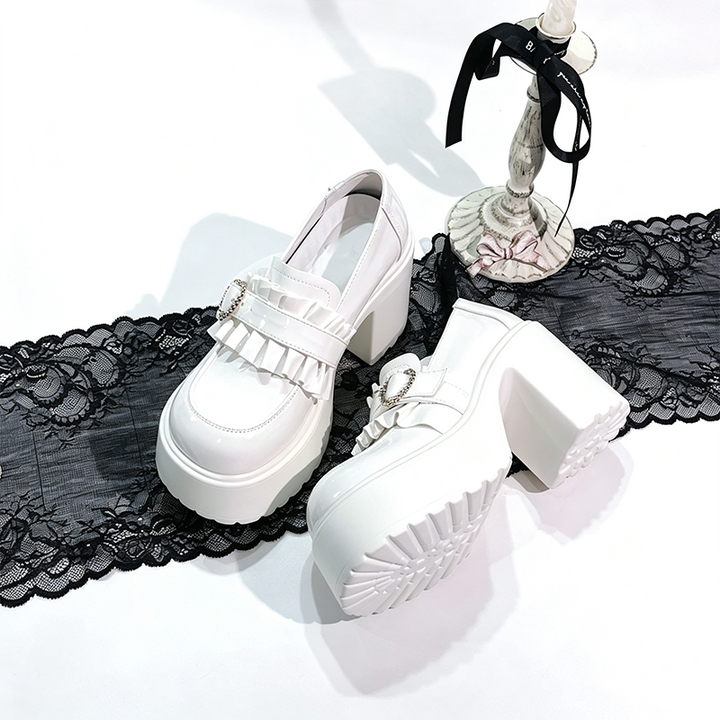 Rhinestone Buckle Platform Loafers