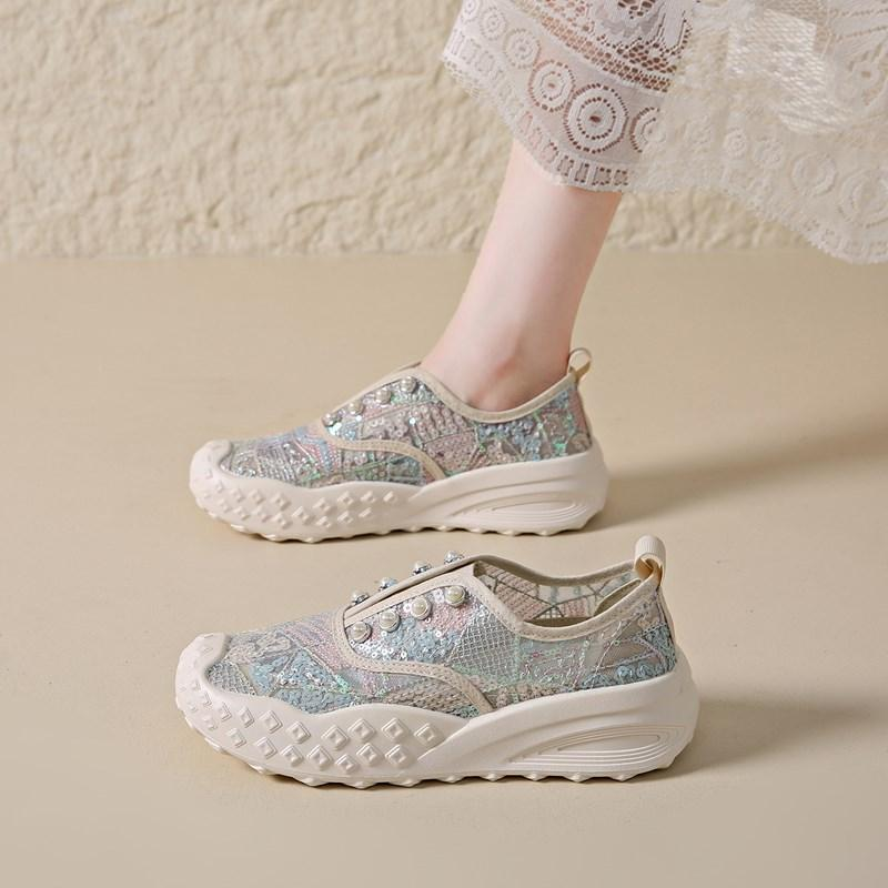Floral Rhinestone Platform Sneakers