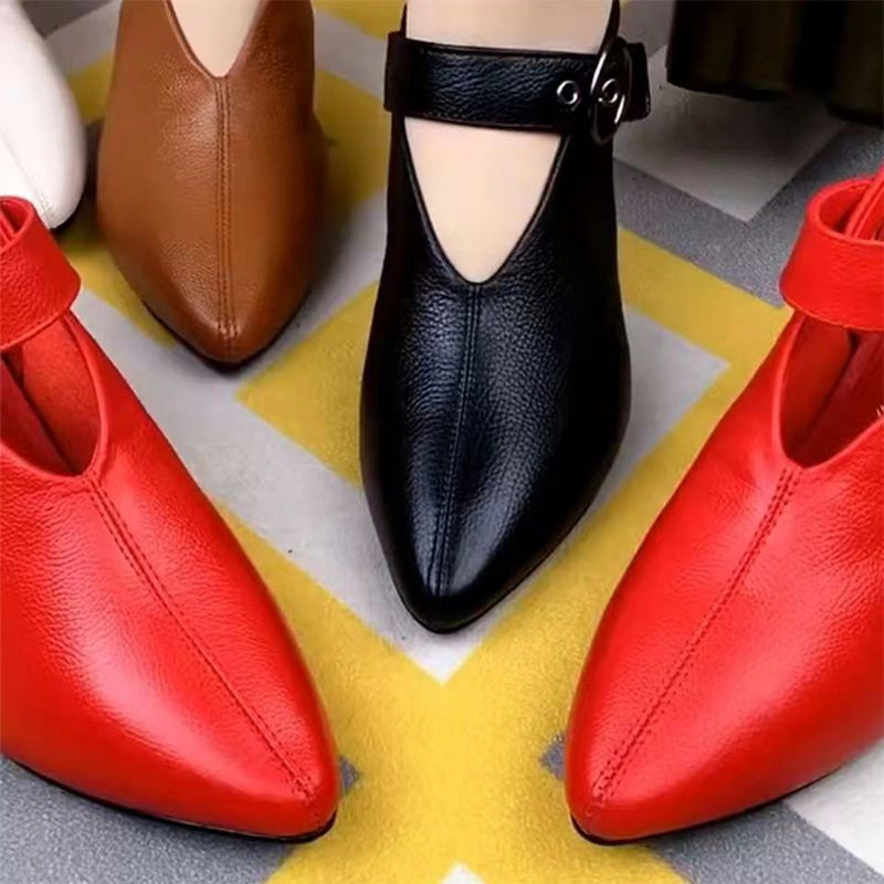 Buckle Strap Leather Ankle Pumps
