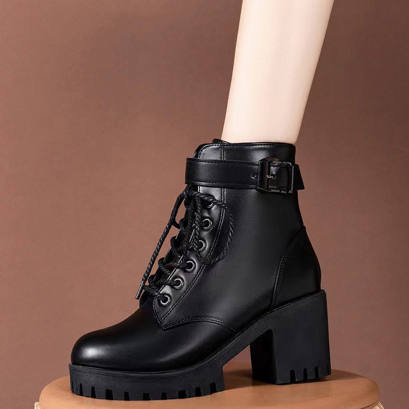 Lace-Up Chunky Heel Ankle Boots