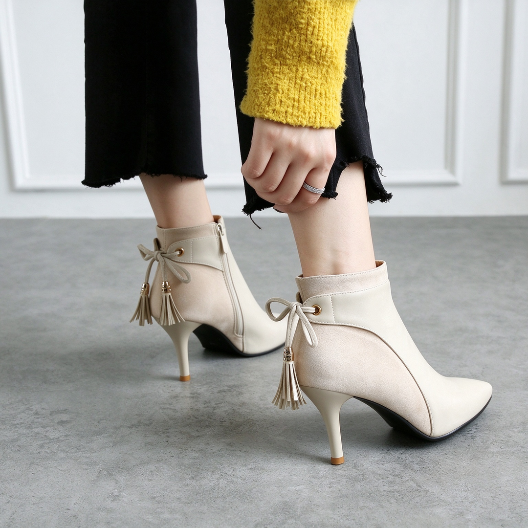 Elegant Pointed Toe Tassel Stiletto Ankle Boots