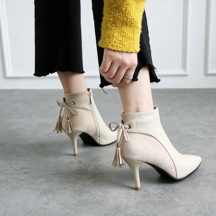 Elegant Pointed Toe Tassel Stiletto Ankle Boots