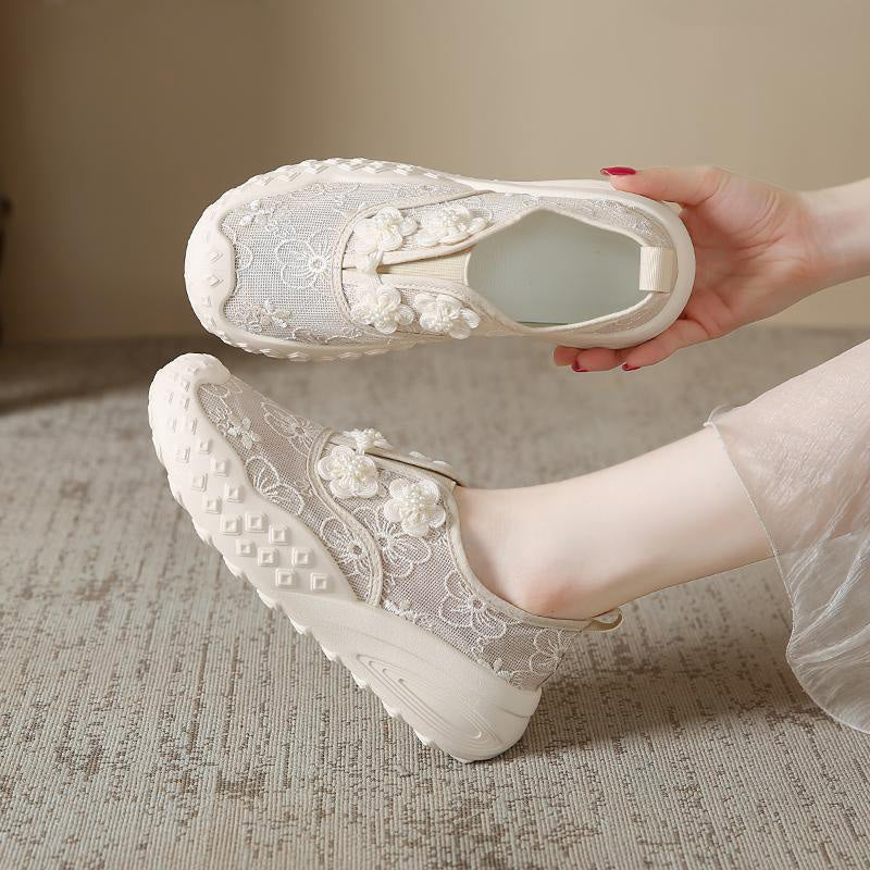 Pearl Floral Mesh Platform Slip-Ons