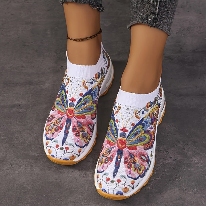 Butterfly Rhinestone Slip-On Sneakers