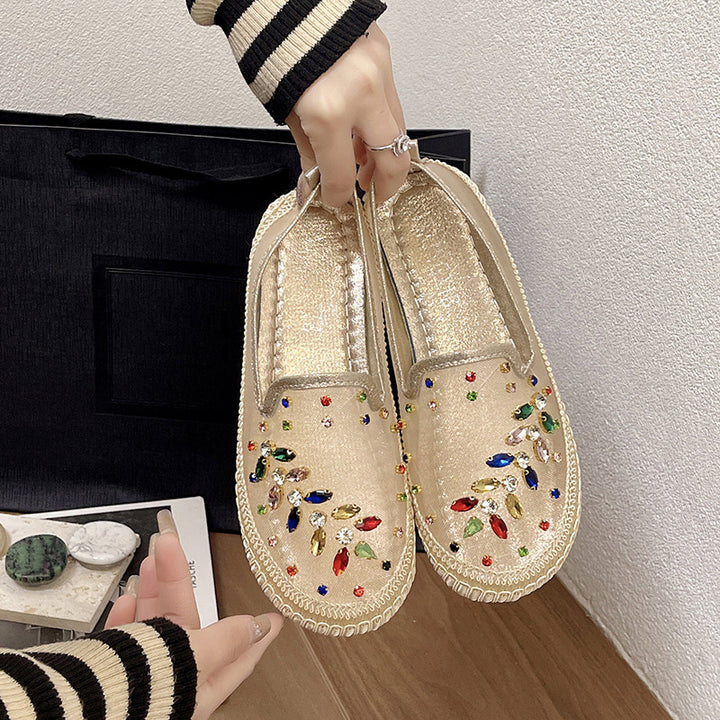 Jeweled Espadrille Slip-On Flats