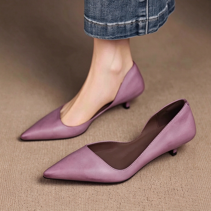 Mauve Pointed Toe Kitten Heel Pumps
