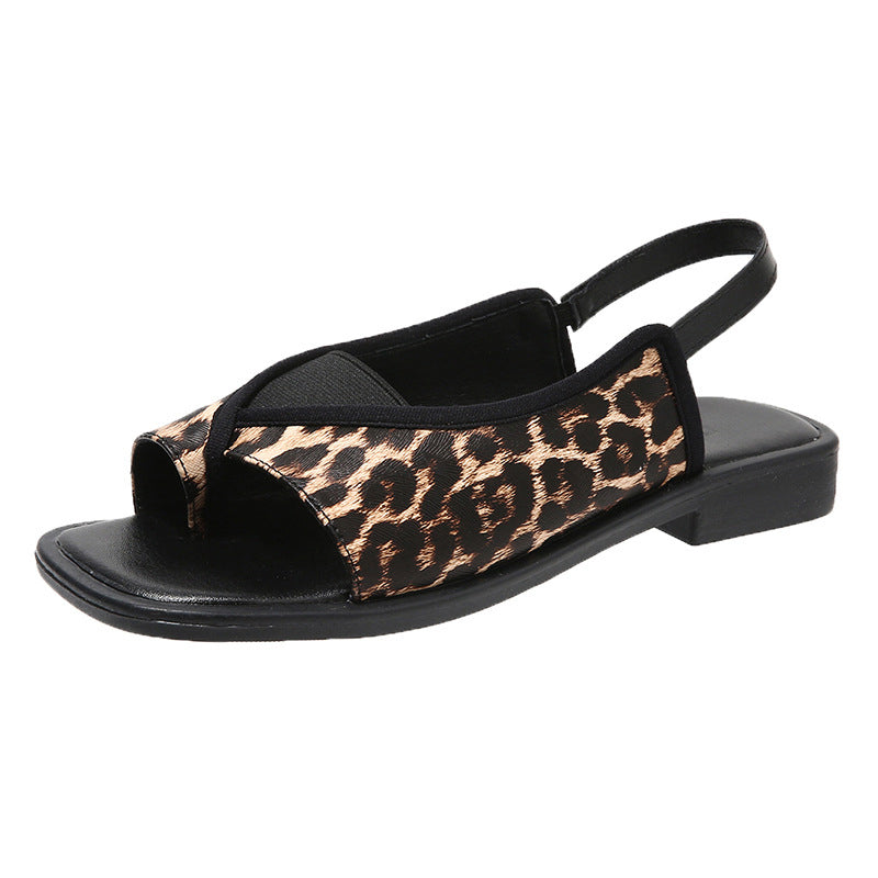 Leopard Print Slingback Flat Sandals
