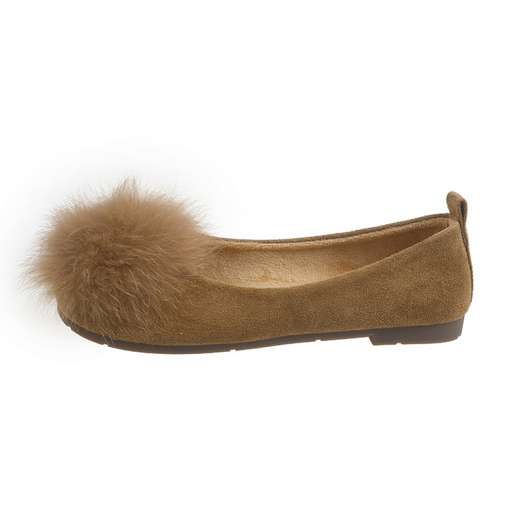 Faux Fur Pom-Pom Ballet Flats