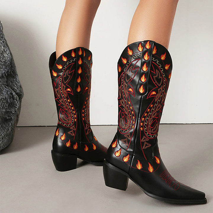 Embroidered Western Mid-Calf Cowboy Boots