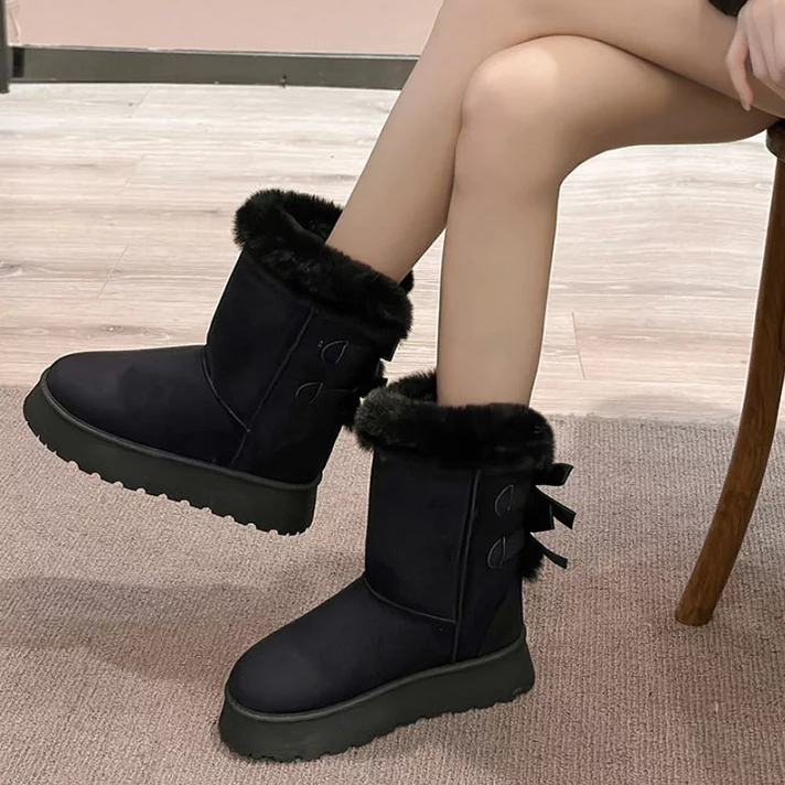 Cozy Fur-Lined Bow Snow Boots