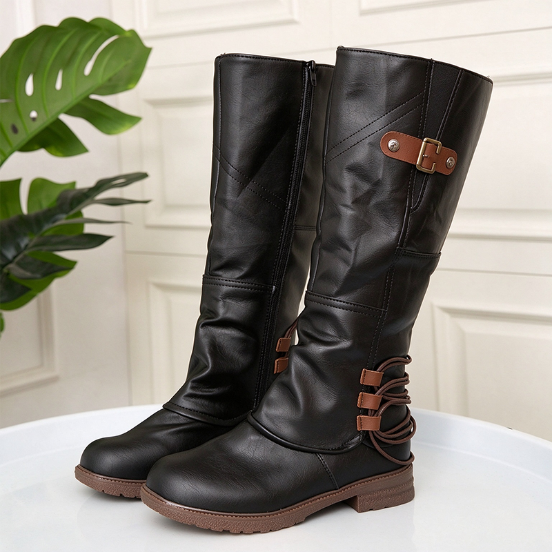 Vintage Lace-Up Mid-Calf Boots