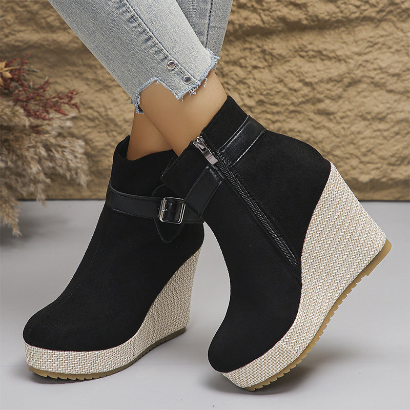 Vintage Floral Wedge Ankle Boots