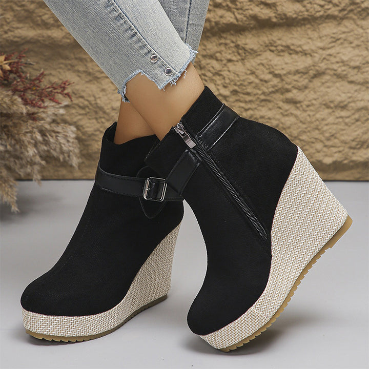 Vintage Floral Wedge Ankle Boots
