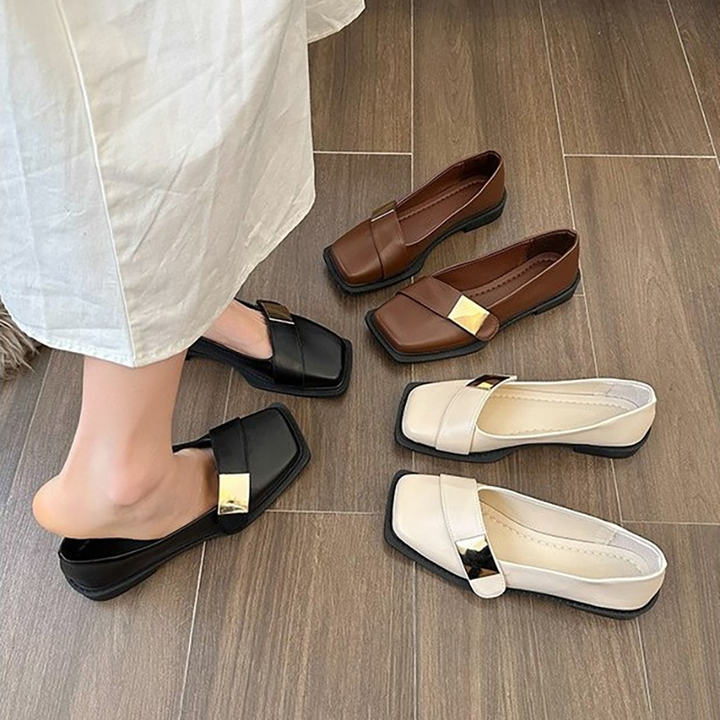 Square Toe Metal Accent Loafers