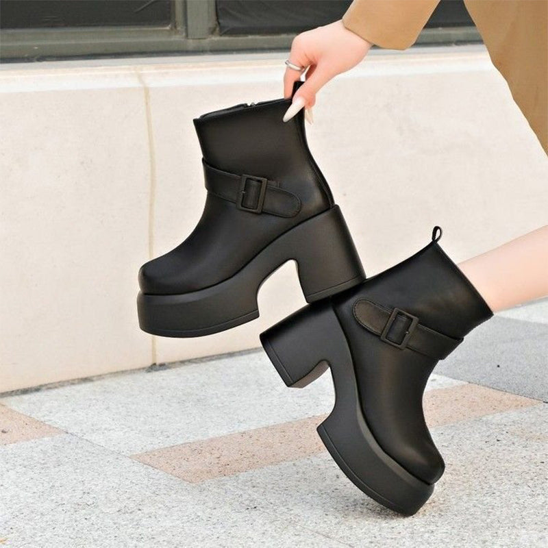 Chunky Platform Buckle Ankle Boots
