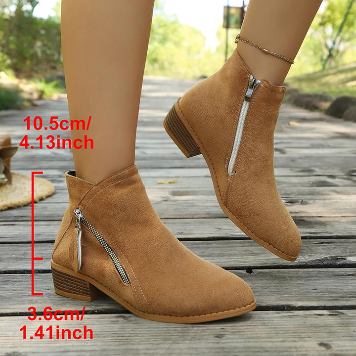 Side Zip Low Heel Ankle Boots