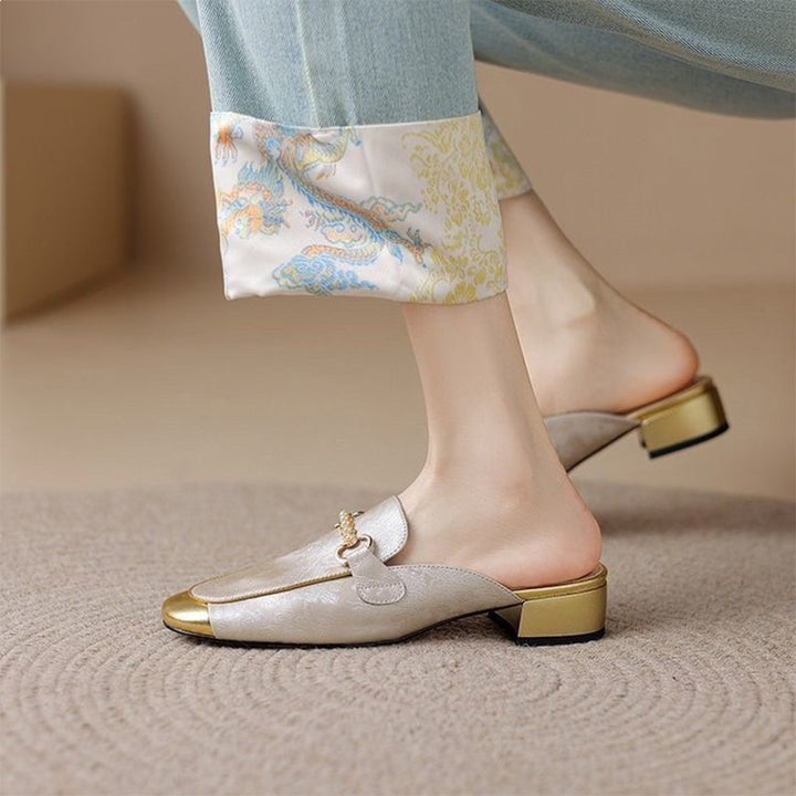 Vintage Pearl Detail Jacquard Mule Flats