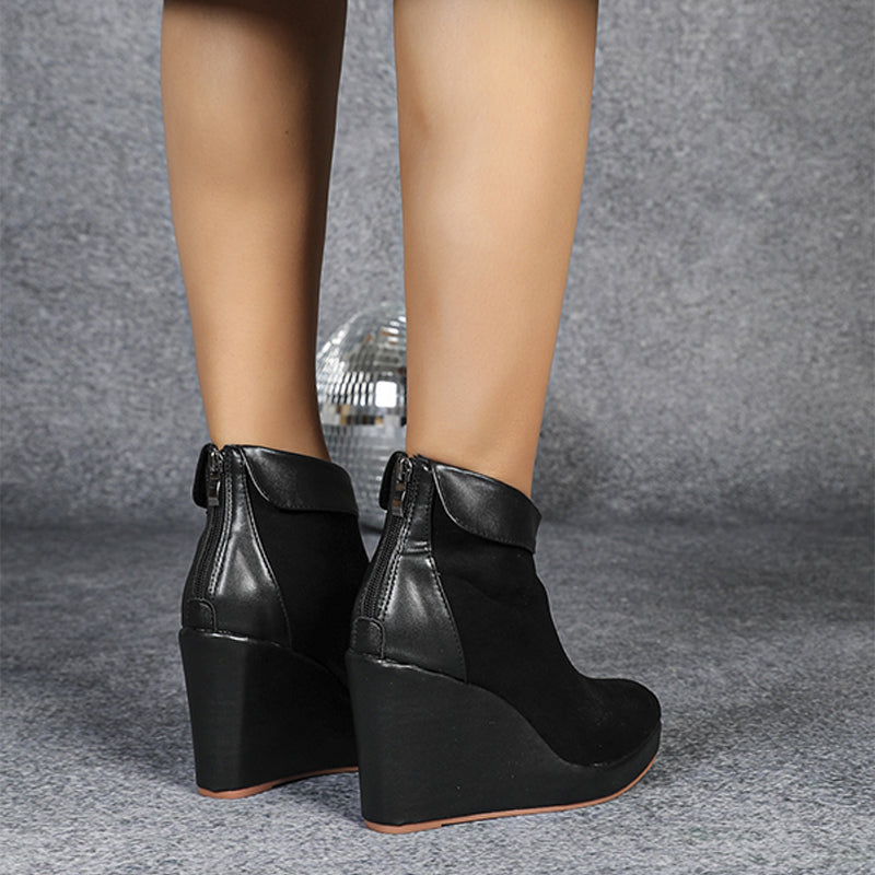 Suede Platform Wedge Ankle Boots