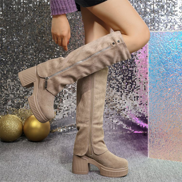 Platform Block Heel Knee-High Boots