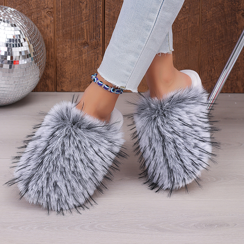 Fluffy Faux Fur Slip-On Slippers