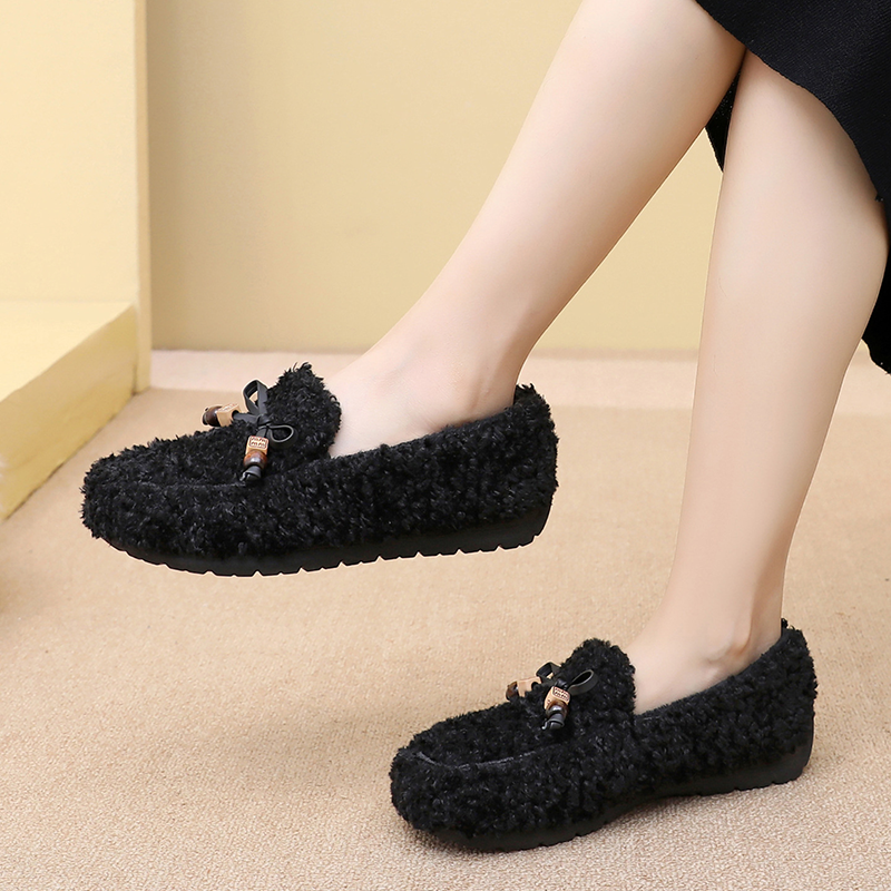 Cozy Bow Plush Loafers