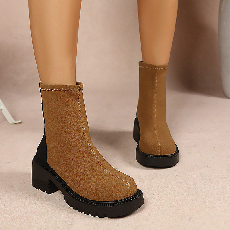 Chunky Sole Suede Ankle Boots