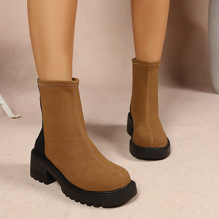 Chunky Sole Suede Ankle Boots