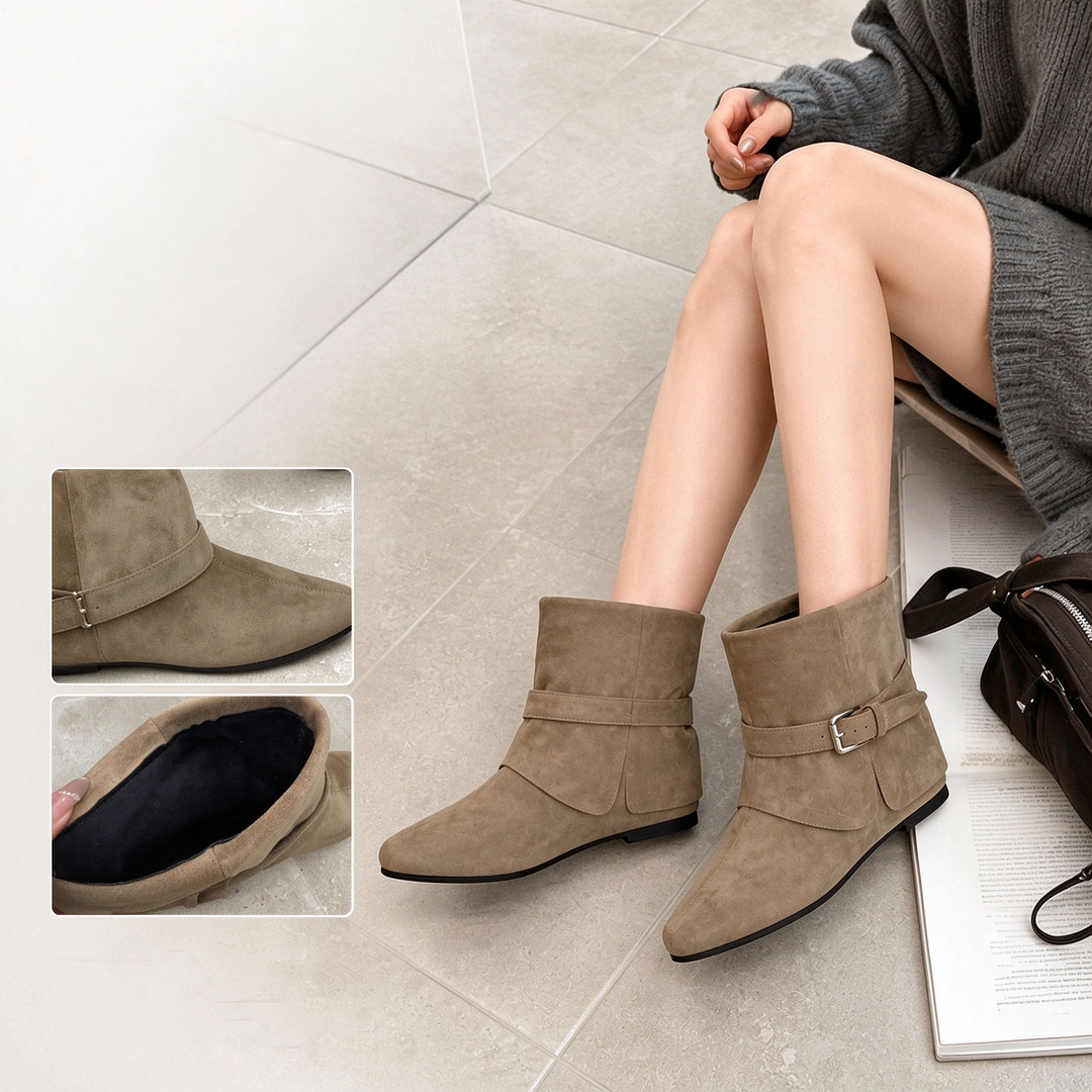 Buckle Strap Suede Ankle Boots
