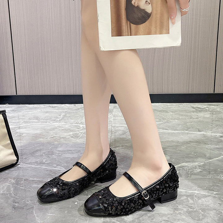 Sequin Mary Jane Low Heel Pumps