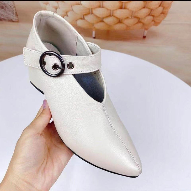 Buckle Strap Leather Ankle Pumps