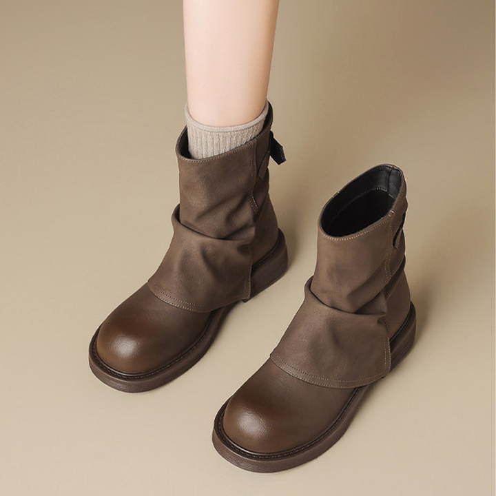Slouchy Mid-Calf Flat Boots