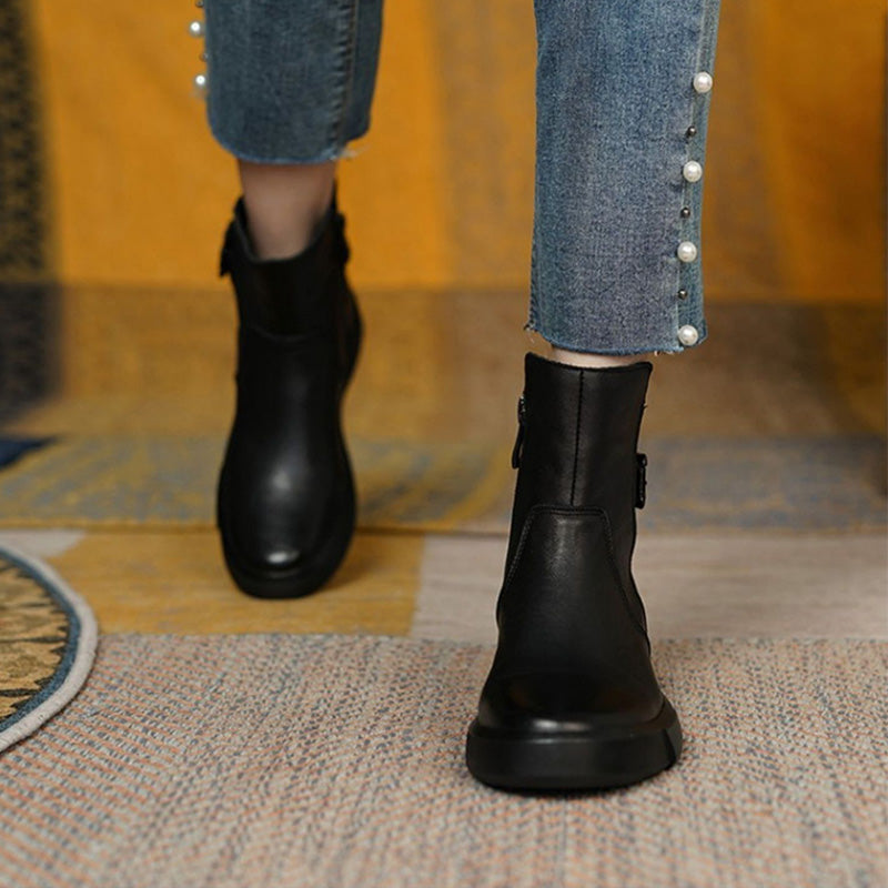 Vintage Buckle Platform Ankle Boots
