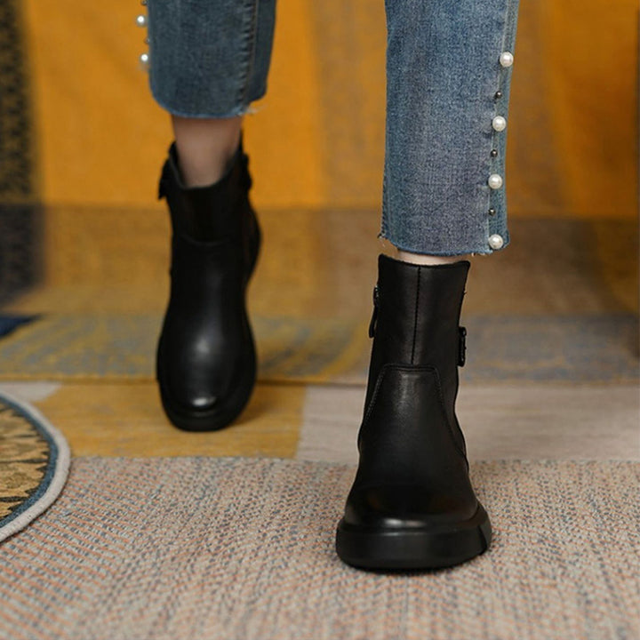 Vintage Buckle Platform Ankle Boots