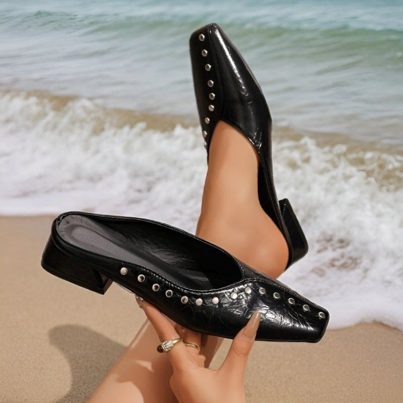 Rhinestone Square-Toe Mule Loafers