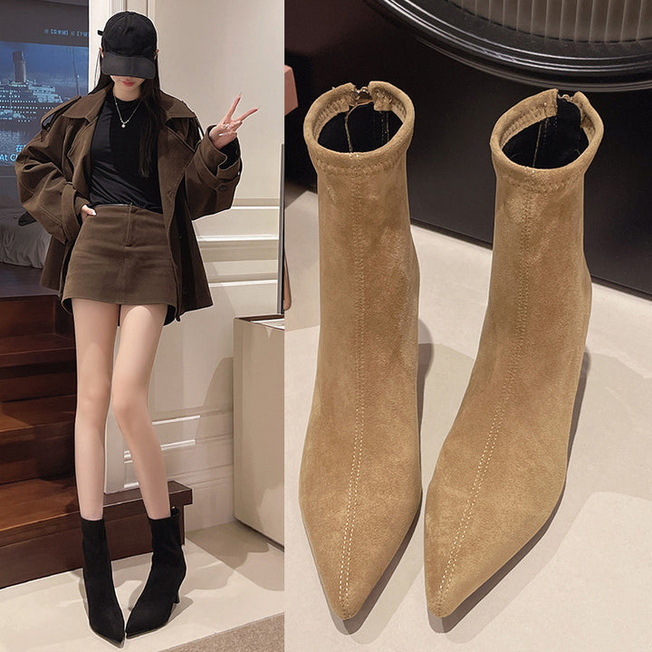 Pointed Toe Suede Ankle Boots