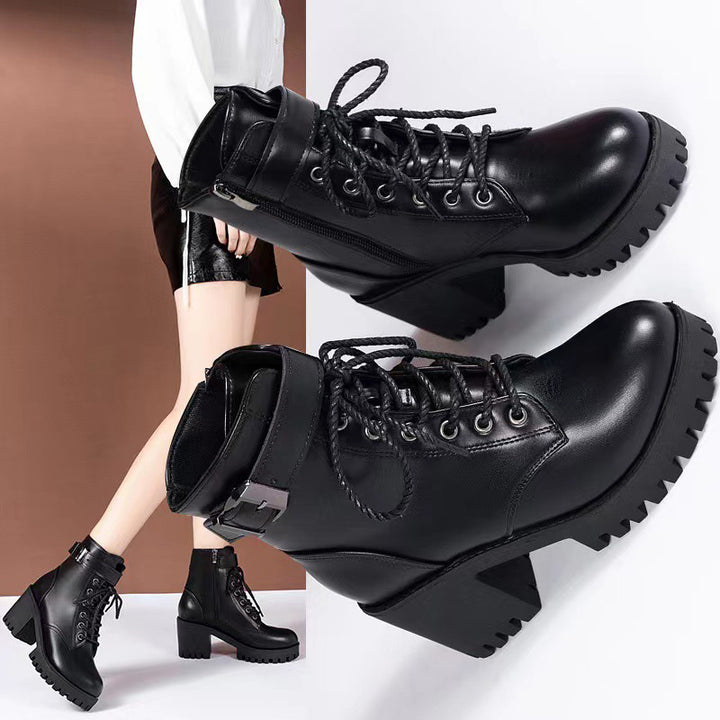 Lace-Up Chunky Heel Ankle Boots