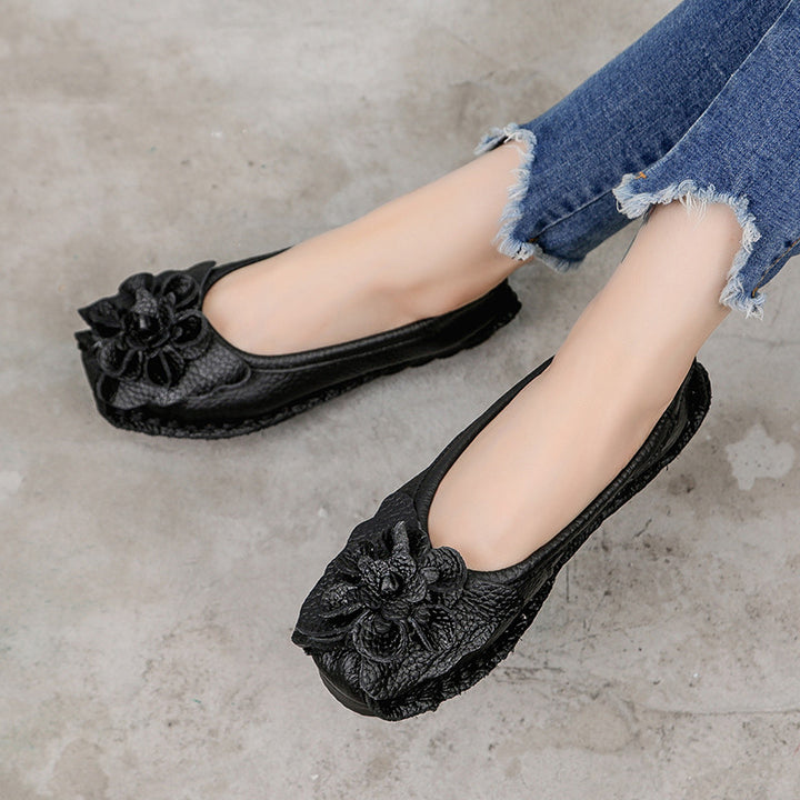 Floral Leather Comfort Flats