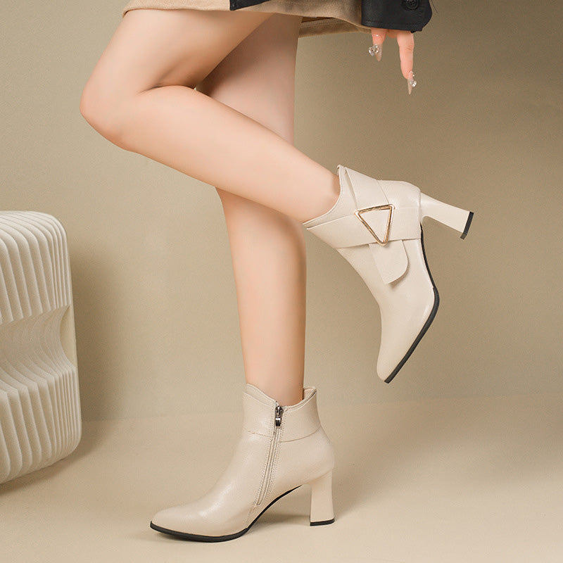 Pointed Toe Buckle Ankle Boots