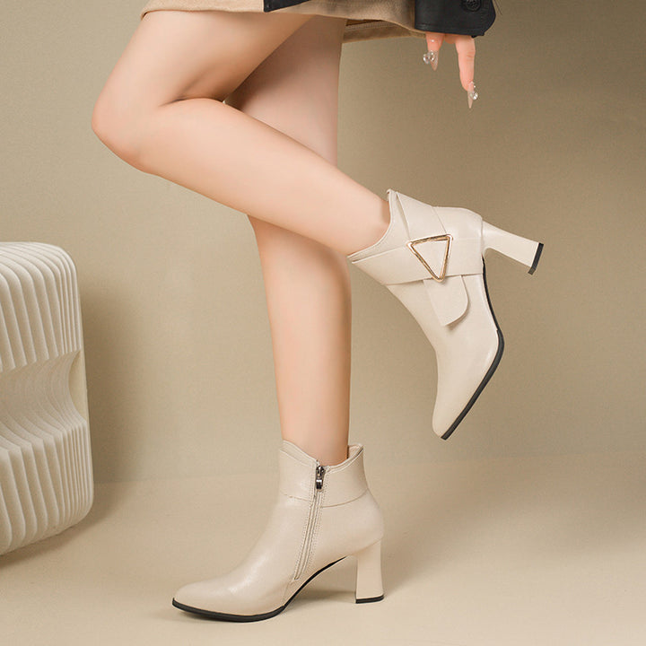 Pointed Toe Buckle Ankle Boots